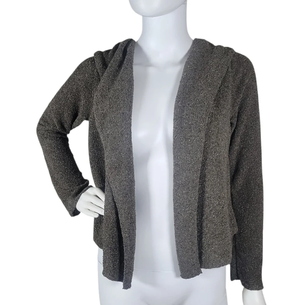 Eileen Fisher Short Envelope Cardigan Womens S‎ Brown Silk Blend Open Front Knit
